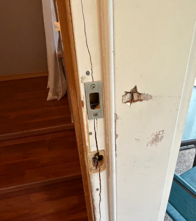 Damaged door frame repair - break-in recovery and impact damage